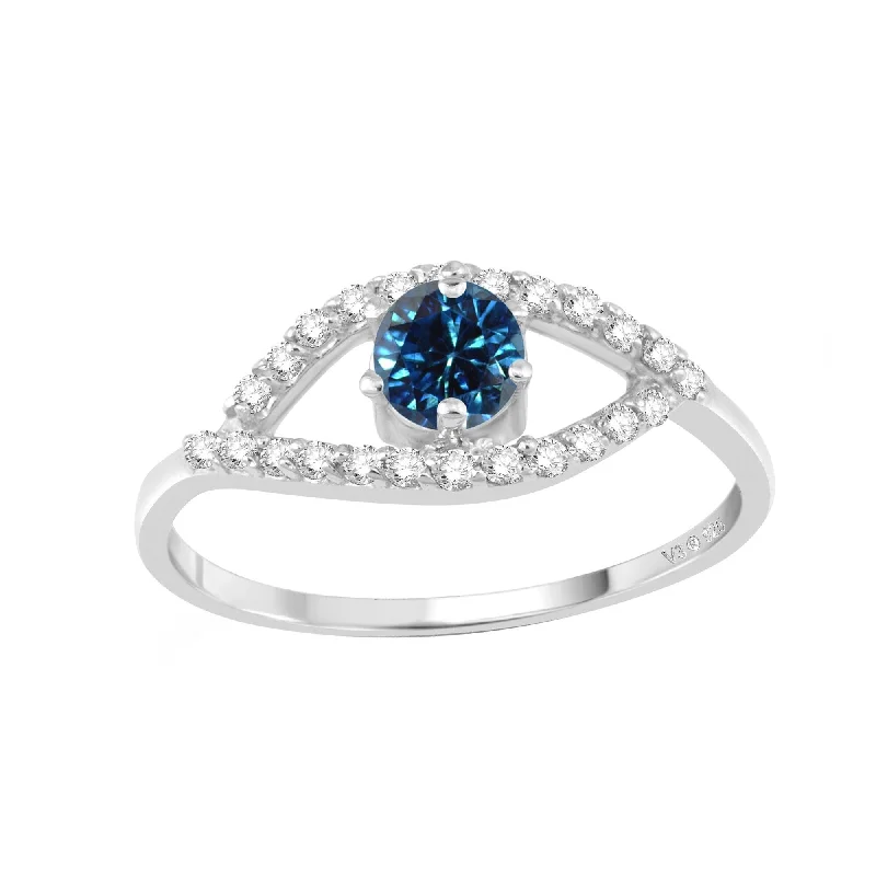 Sterling Silver with Genuine Blue Diamond and White Zircon Ring