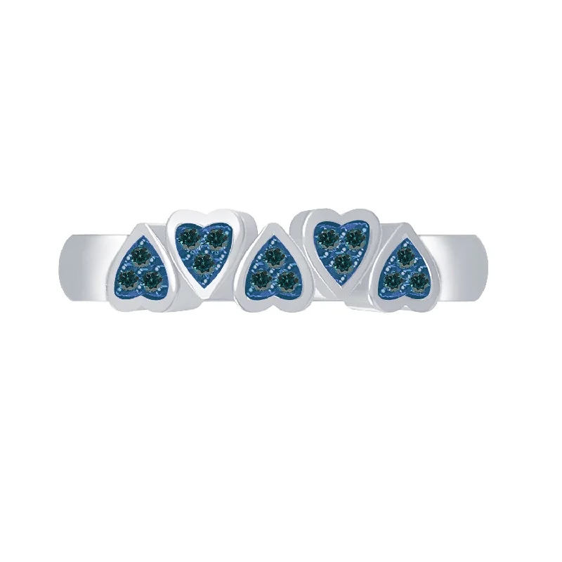 Sterling Silver with Genuine Blue Diamond Heart Shape Ring