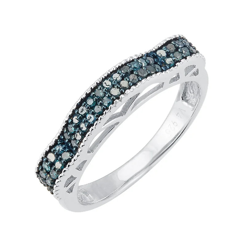 Sterling Silver with Natural Blue Diamond Band Ring