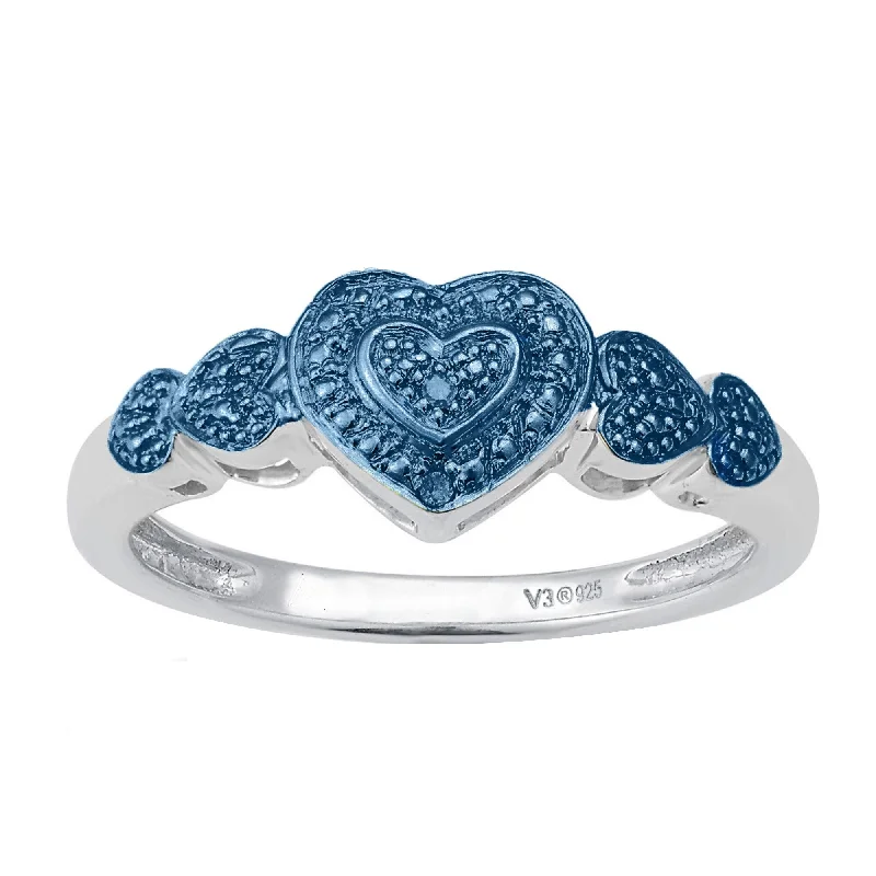 Sterling Silver with Natural Blue Diamond Heart Shape Promise Ring