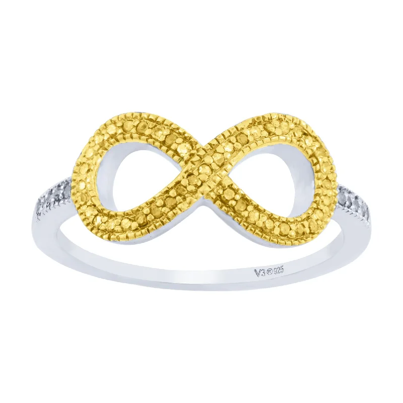 Sterling Silver with Yellow Diamond and White Diamond Infinity Ring