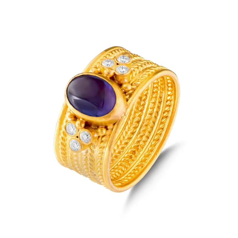 Tanzanite Cabochon Braided Cigar Band Ring