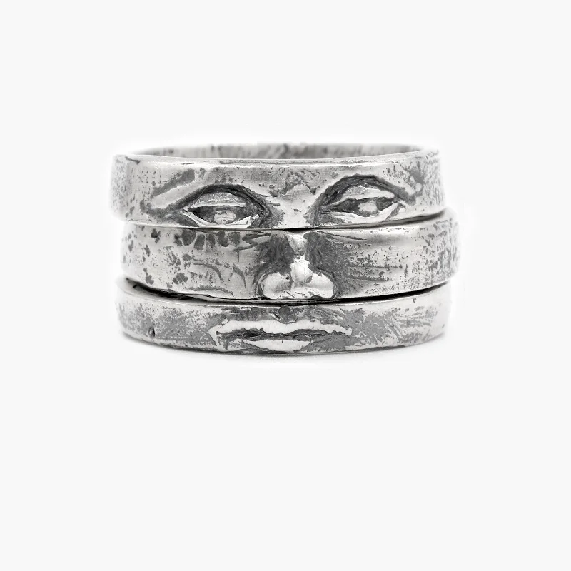 Triple Bands Sterling Silver Face Ring