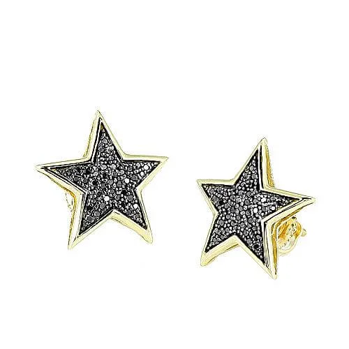 10KY 0.25CTW BLACK DIAMOND STAR EARRING