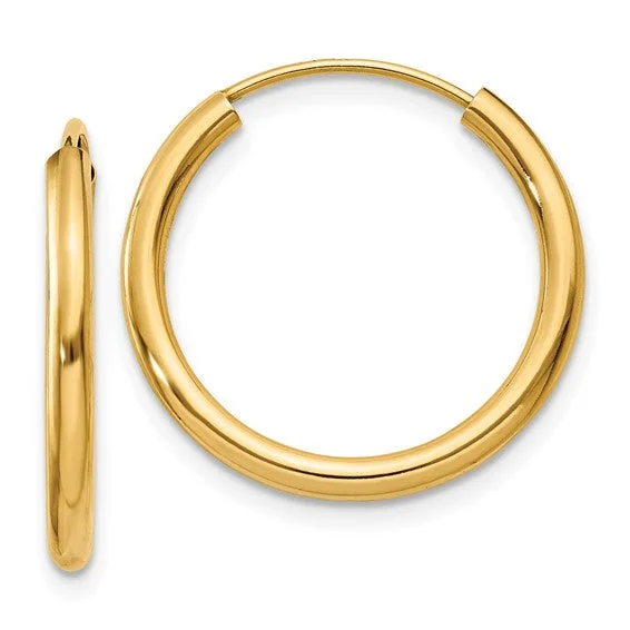 14k Gold 2mm wide 20 mm Endless Hoop Earrings