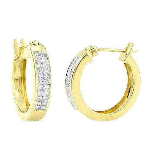 14KY 1.00CTW DIAMOND TWO ROW PRINCESS CUT HOOP