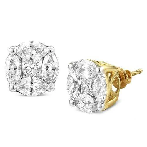 14KY 3.00CTW DIAMOND PIE CUT EARRING STUDS