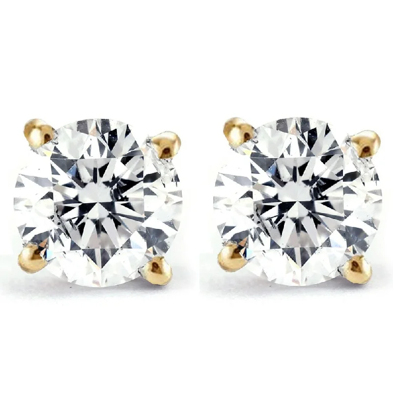 2 Ct Certified Diamond Studs With Screw Backs Yellow Gold