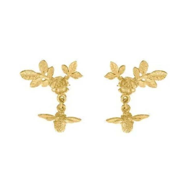 Yellow Gold Drop Earrings - "Floral Bloom"