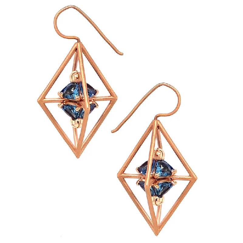 Aquamarine and Rose Gold Earrings - "Brilliant Birdcage"