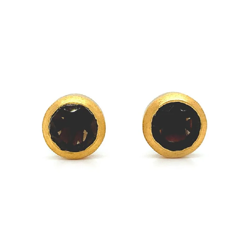 Gold Vermeil Bezel-Set Smoky Quartz Stud Earrings