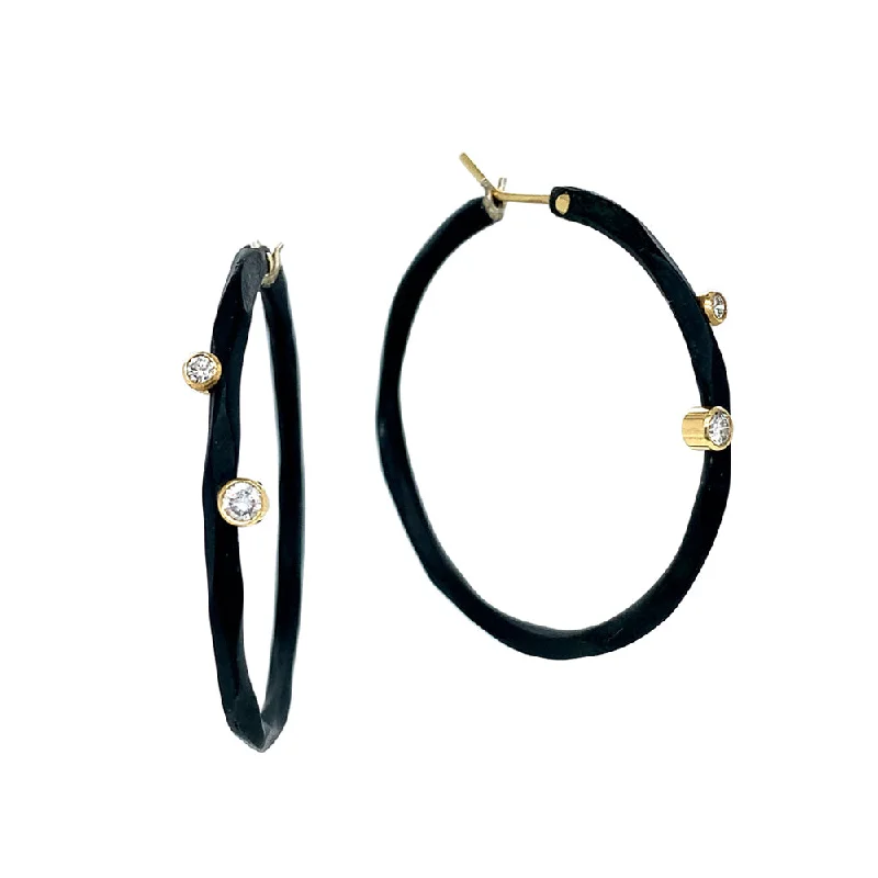 Blackened Cobalt Chrome and Diamond Hoop Earrings - "Rogue River"