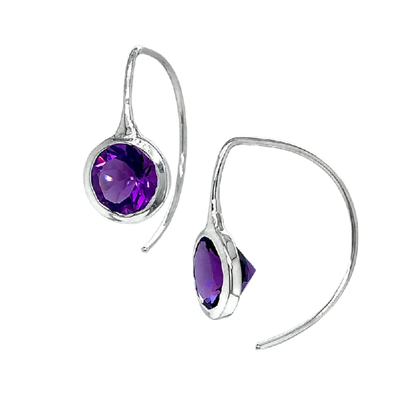 Amethyst Eco Silver Drop Earrings- "Comet Earhuggers"