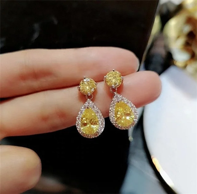 Cubic Zircon Drop Earrings Yellow