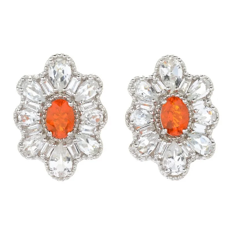 Dallas Prince Sterling Silver 6.00ctw Fire Opal & White Topaz Stud Earrings. Collection: Garden Party