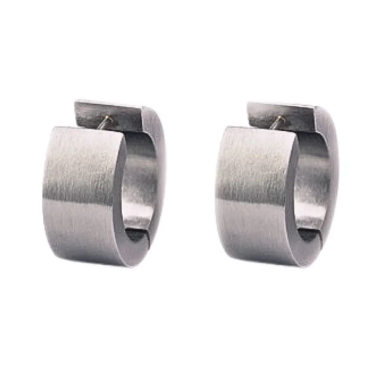 Large Stainless Steel Huggie Earrings - "Flat Round Hoops"