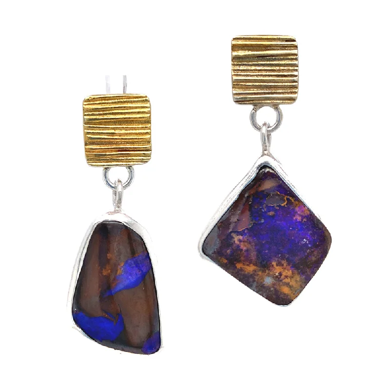 One-of-a-Kind Koroit Opal Drop Earrings - "Black Light"