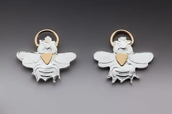 Queen Bee with Gold Heart Post Earrings