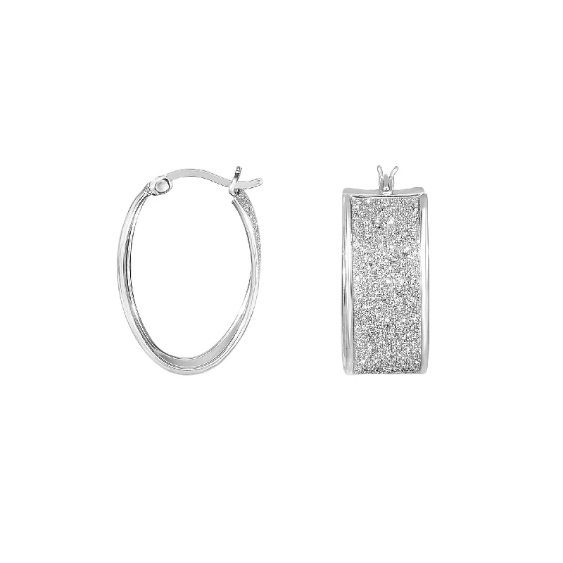 Silver Wide Oval Glitter Earring