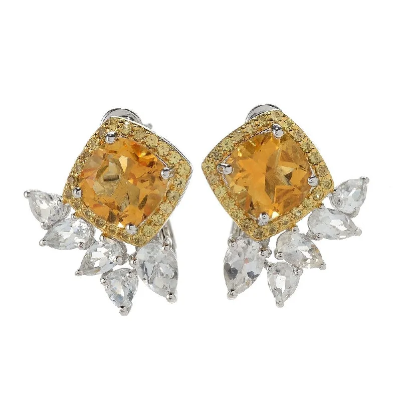 Sterling Silver 6.76ctw Citrine & Multi Gemstone Stud Earrings