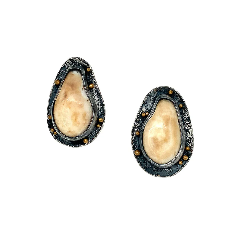 Sterling Silver and 22K Gold Elk Ivory Stud Earrings - "Untrodden Wilds"