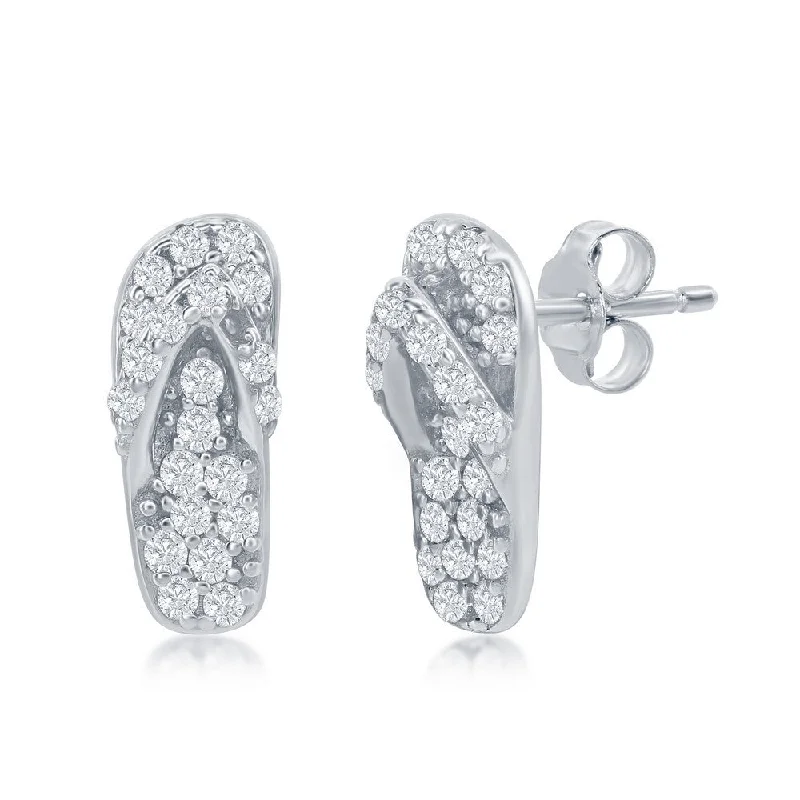 Sterling Silver CZ Flip Flop Stud Earrings