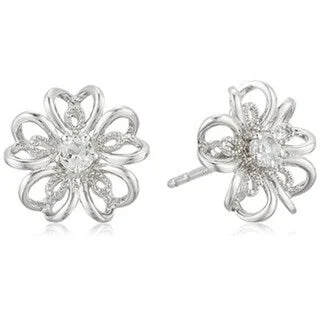 Sterling Silver White Topaz flower Stud Earrings