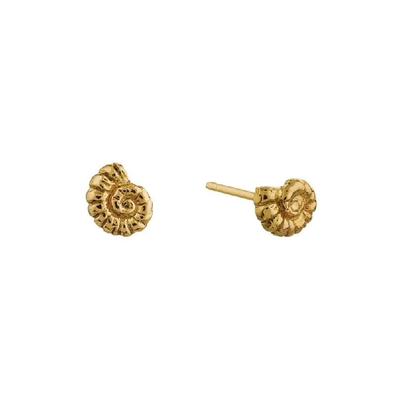 Yellow Gold Stud Earrings- "Fine Ammonite"