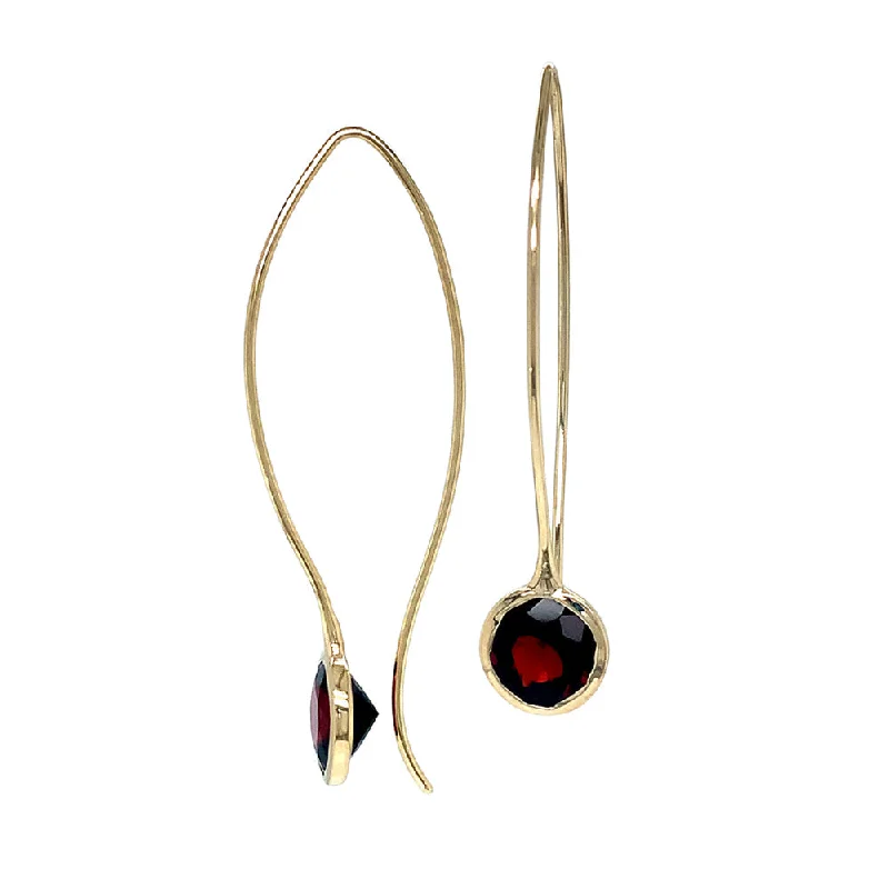 Yellow Gold & Garnet Drop Earrings -  "Comet"