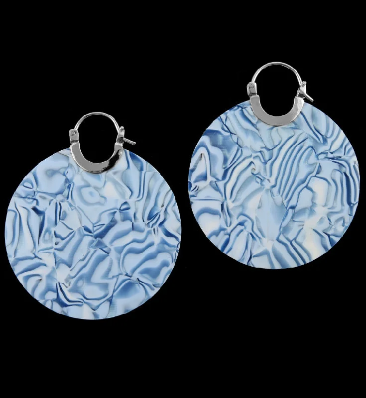 14G Blue Schizo Acetate Disk Earrings