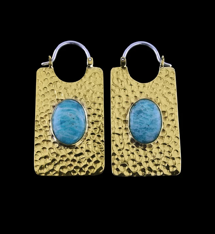 14G Lateral Amazonite Stone Brass Hangers - Earrings