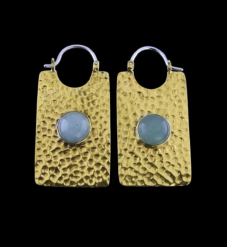 14G Lateral Aventurine Stone Brass Hangers - Earrings