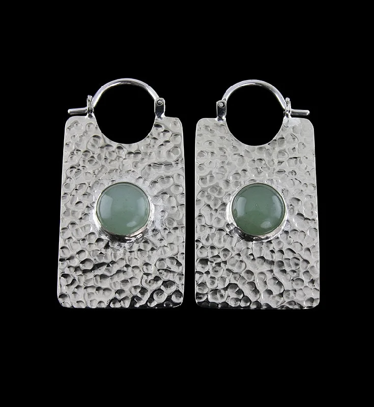 14G Lateral Aventurine Stone White Brass Hangers - Earrings