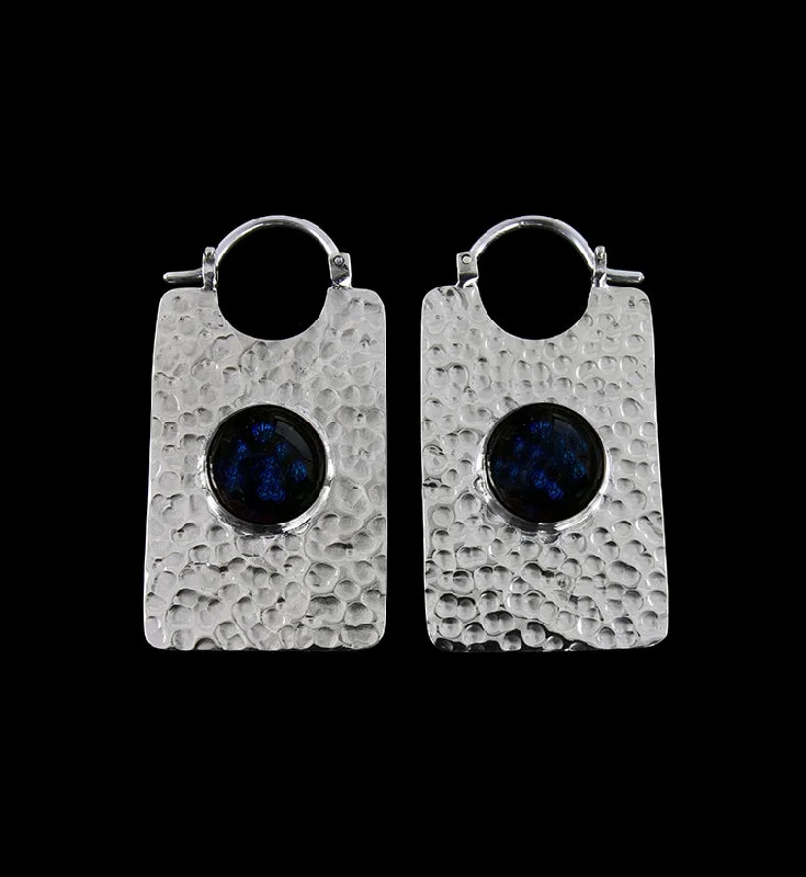 14G Lateral Blue Dichroic Glass White Brass Hangers - Earrings