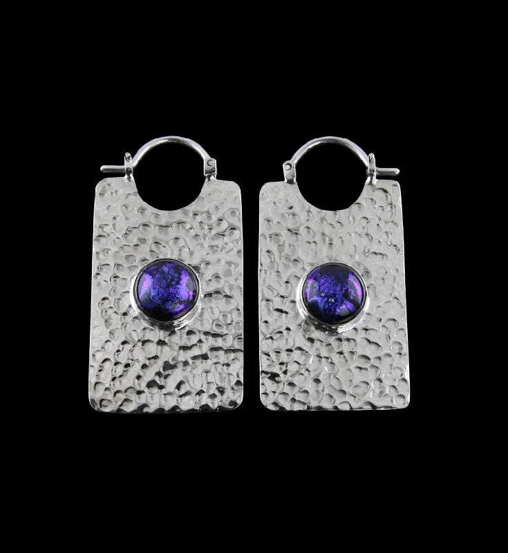 14G Lateral Blurple Dichroic Glass White Brass Hangers - Earrings