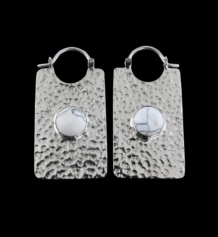 14G Lateral Howlite Stone White Brass Hangers - Earrings