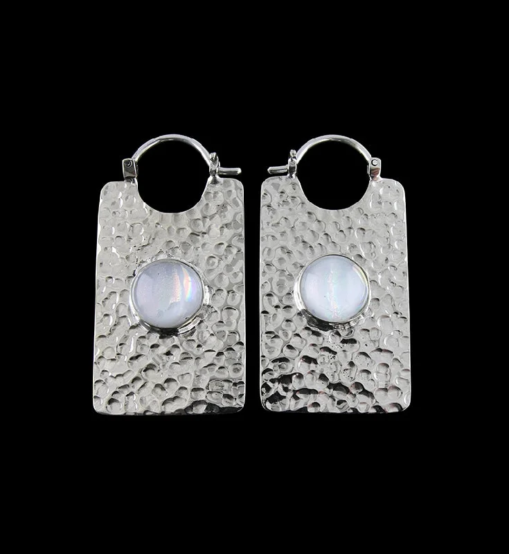 14G Lateral Iridescent Dichroic Glass White Brass Hangers - Earrings