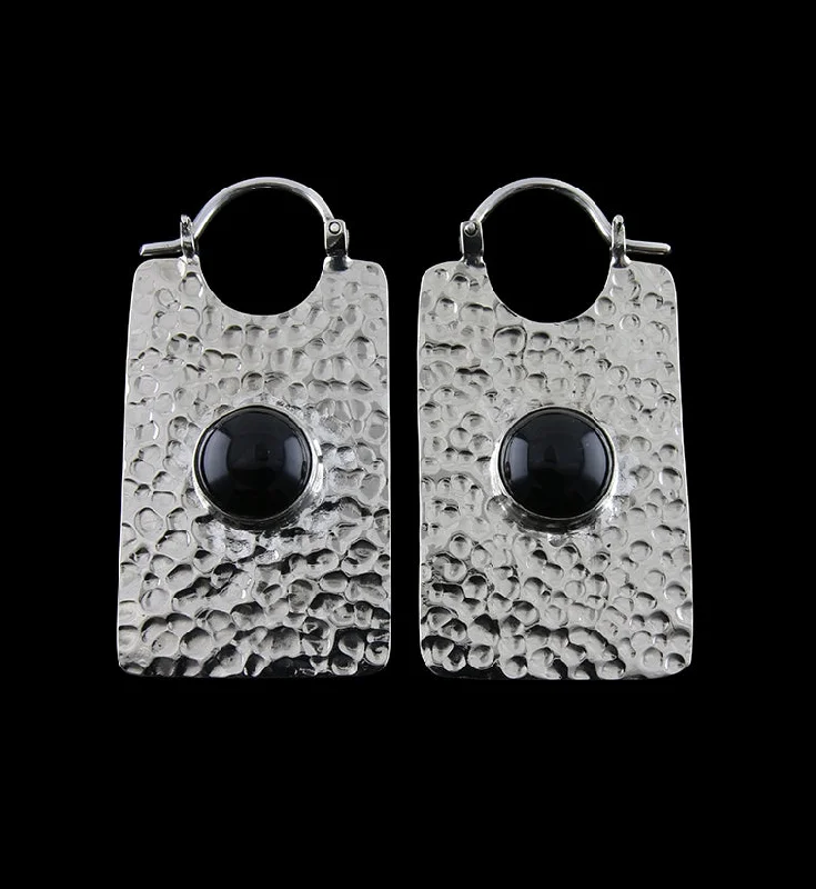 14G Lateral Onyx Stone White Brass Hangers - Earrings