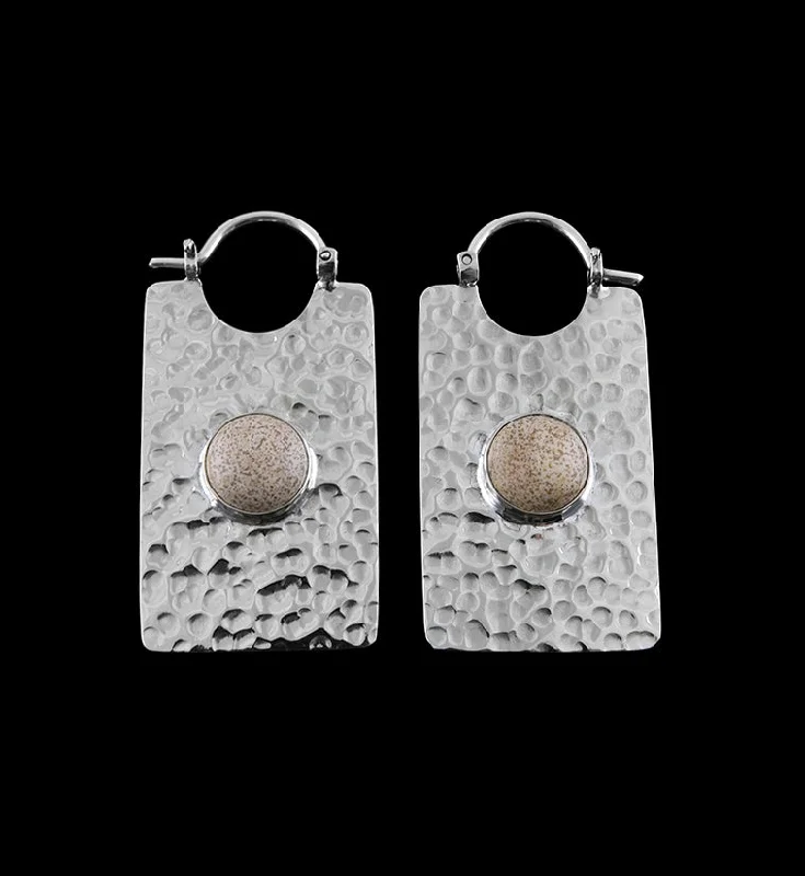 14G Lateral Picture Jasper Stone White Brass Hangers - Earrings