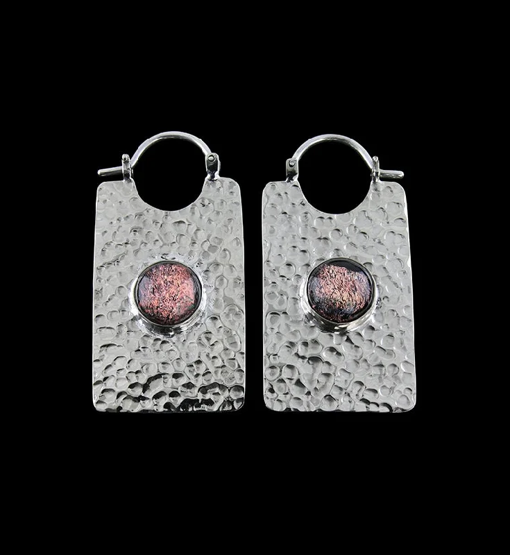 14G Lateral Pink Dichroic Glass White Brass Hangers - Earrings