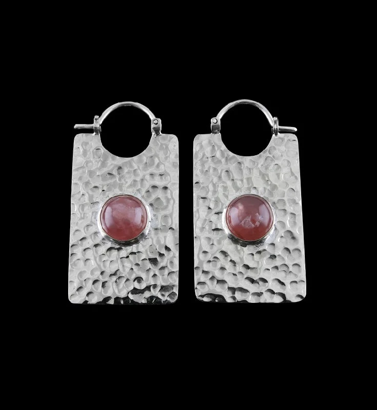 14G Lateral Rhodochrosite Stone White Brass Hangers - Earrings