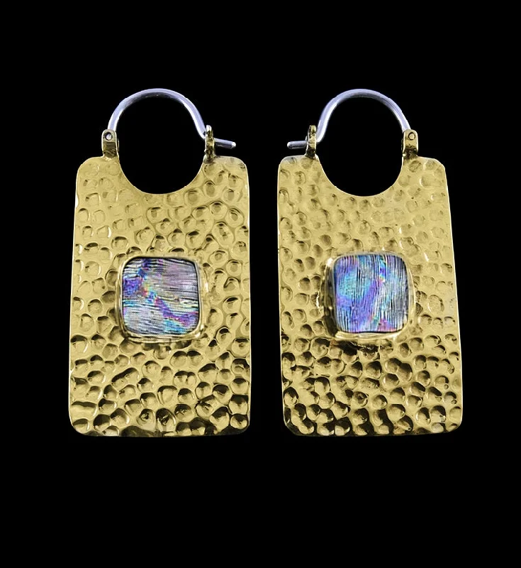 14G Lateral Spark Dichroic Glass Brass Hangers - Earrings