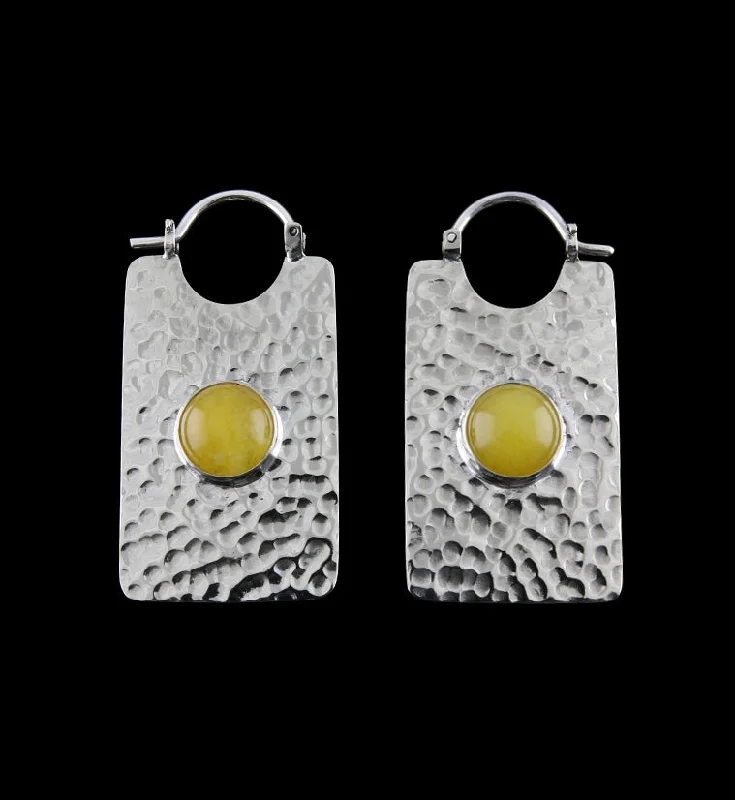 14G Lateral Yellow Jade Stone White Brass Hangers - Earrings