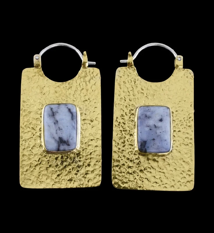 14G Obverse Sodalite Stone Brass Hangers - Earrings