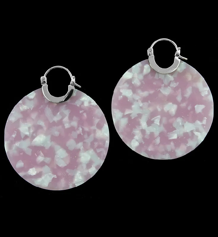 14G Pink Fructose Acetate Disk Earrings