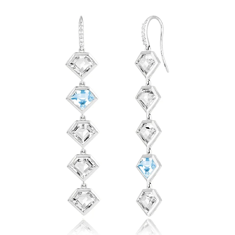 14K White Gold Five Story Drop Earrings