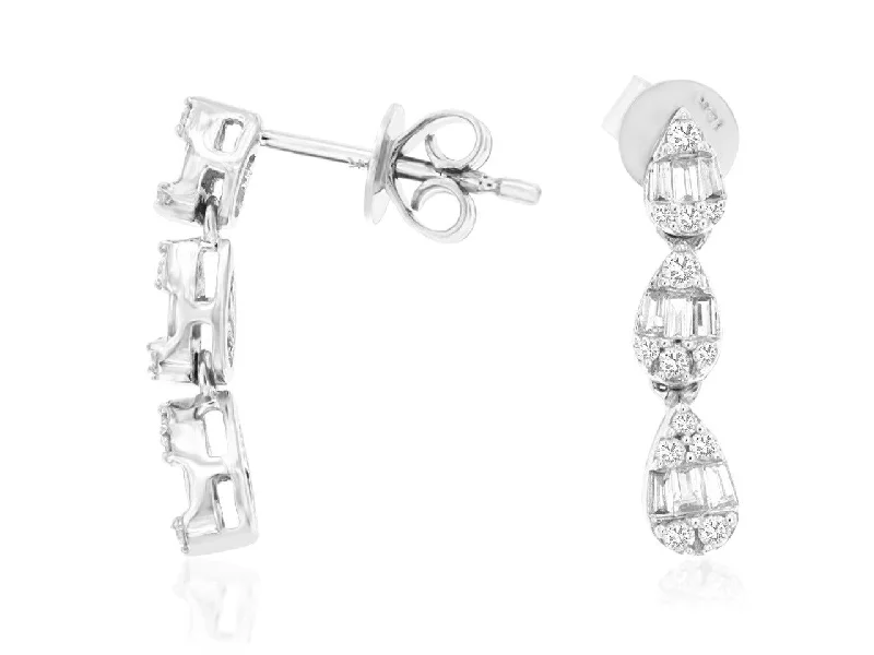 14K White Gold Pear Shaped Cluster Diamond Drop Earrings