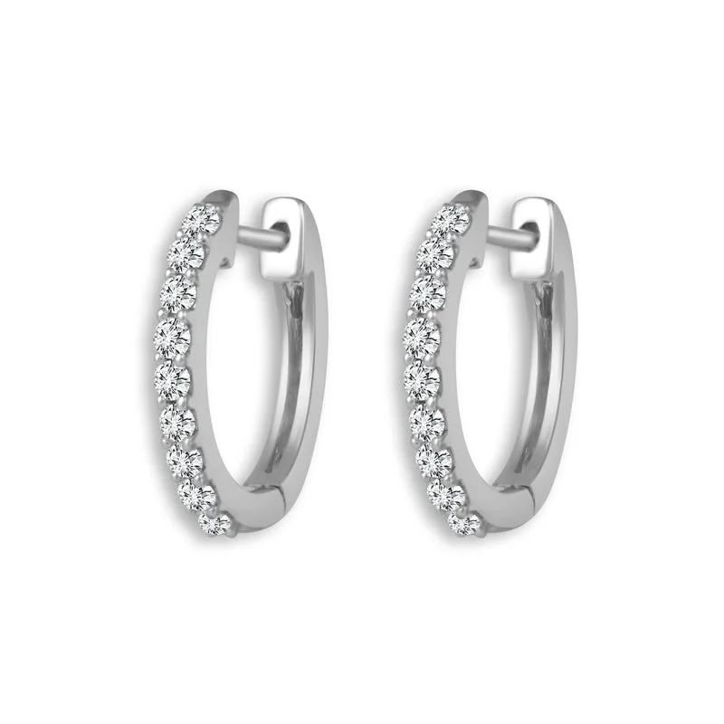 14K White Gold Petite Pave Diamond Huggies