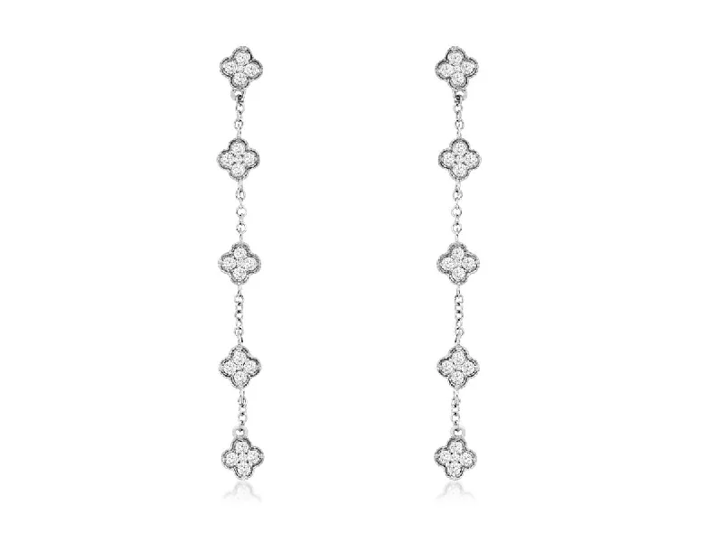 14K White Gold Quatrefoil Diamond Drop Earrings