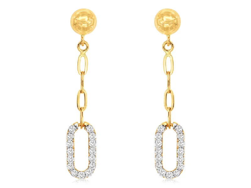 14K Yellow Gold Diamond and Gold Paperclip Dangle Earrings